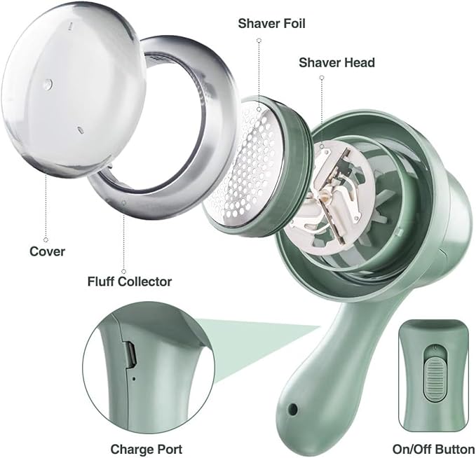 Fabric Shaver, Lint Remover for Clothes, Electric Lint Remover with 3 Replaceable Blades, Removes Fabric Pills, Rechargeable Sweater Defuzzer Pill Remover, Depiller Effectively Remove Pills, Lint