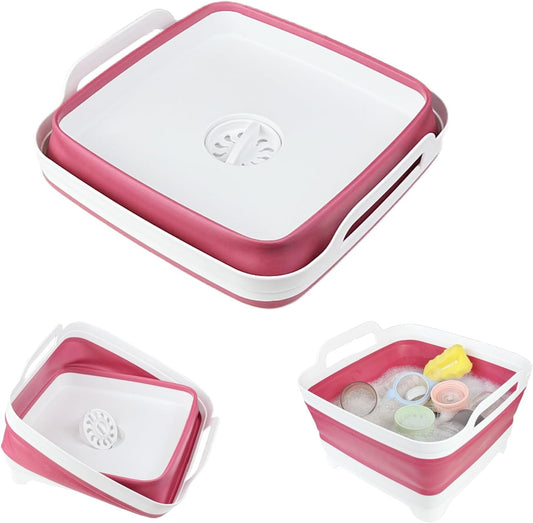 Collapsible Wash Basin for Baby Bottles - 2.4 Gallons Portable Dish Basin for RV Camping Sink, Space-Saving Dish Tub For Bottle Washing (Viva Magenta)