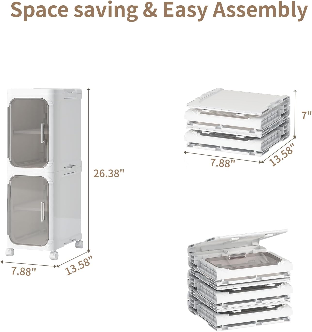 KHNR 2-Tiers Slim Bathroom Storage Cabinet, Foldable Storage Cabinets,Narrow Bathroom Storage,Movable Bathroom Storage Organizer for Small Spaces,Bathroom,Kitchen,Laundry,White