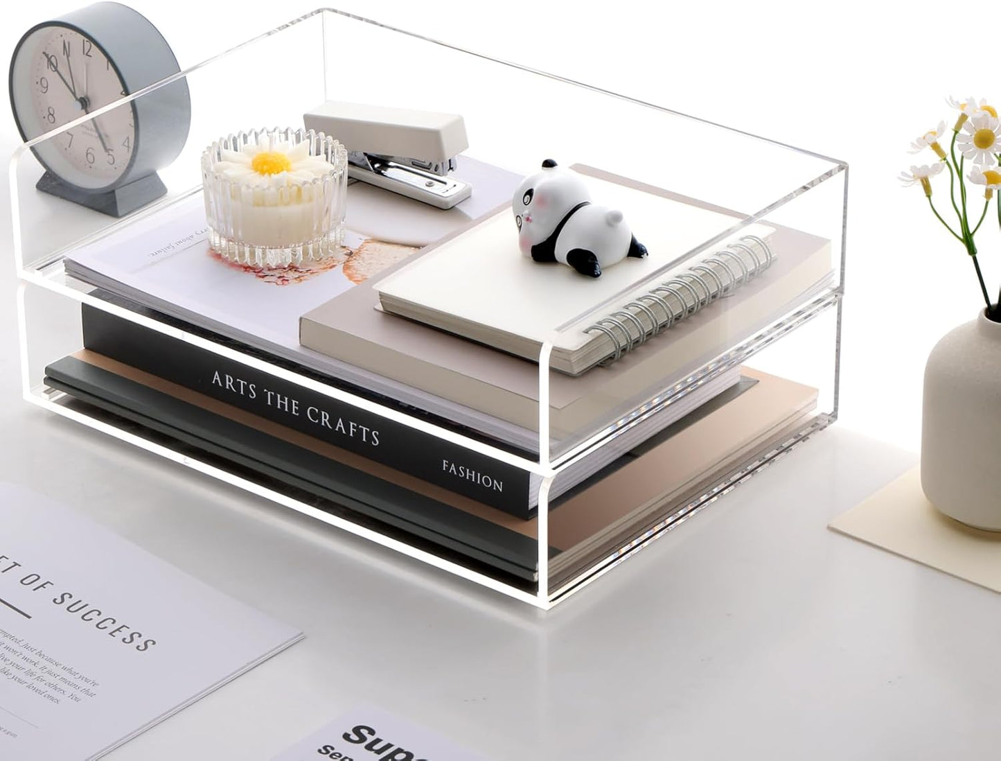 SANRUI Acrylic Paper Tray Organizer for Desk,Desk Organizers and Accessories,2 Pack Stackable Paper Organizer for Letter,Documents,Books,Magazines Crystal-Clear File Organizer