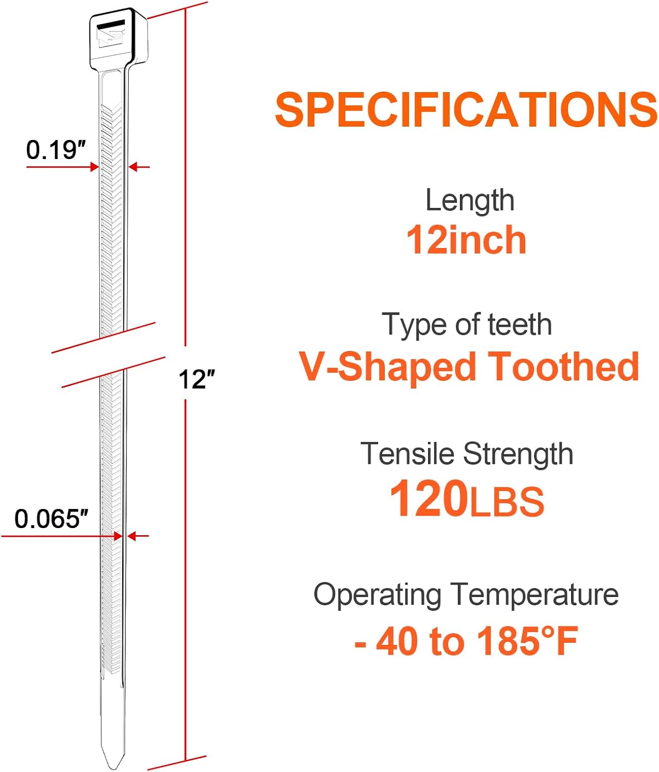 Zip Ties Heavy Duty 12 inch，V-Shaped Toothed Double Sided With 120 LBS Tensile Strength Cable Ties ，Extra Large Wire Ties Adjustable Nylon Tie Wraps for Indoor Outdoor Patented Design（100 Pack Black）