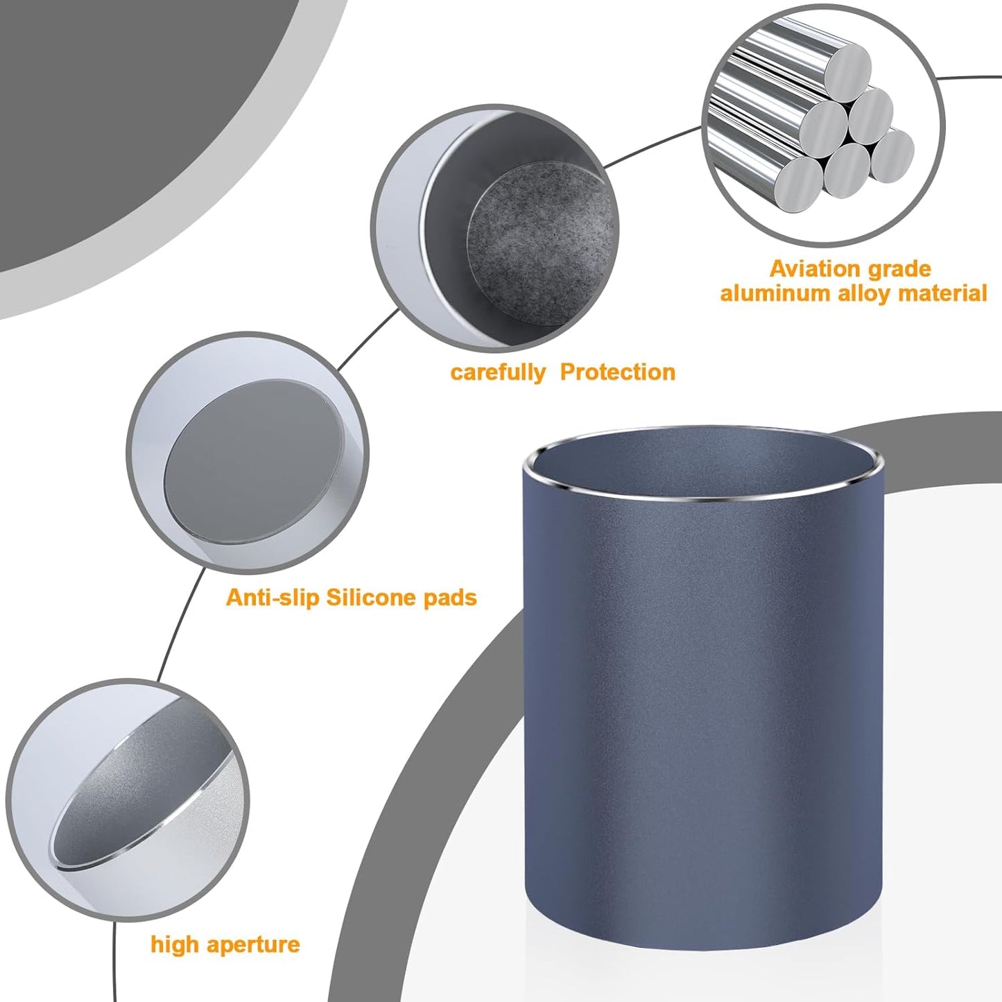 Metal Pen Holder Aluminum Pencil Holder Desktop Organizer Black for Office, School, Home 3.15 x 3.15 x 3.94 Inches-Grey