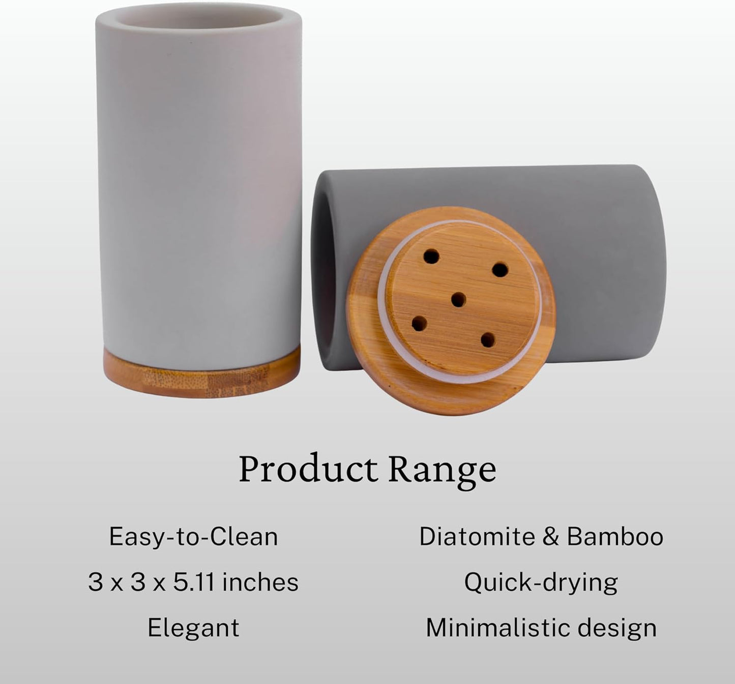 Matani Diatomite & Bamboo Toothbrush Holder - Quick-Drying, Water-Absorbent Stand with Removable Base & Drain Holes for Bathroom Countertop (Beige)
