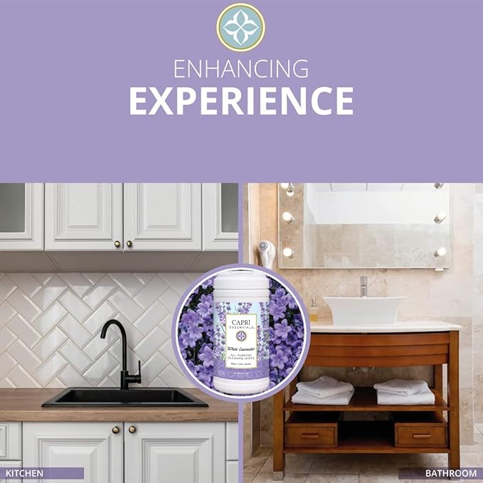 Capri Essentials All Purpose Cleaning Wipes, Natural Household Cleaning Supplies, Bathroom and Kitchen Cleaner with Essential Oils, Chamomile, Thyme & Juniper, Sweet Basil Scent, 70 Wet Wipes