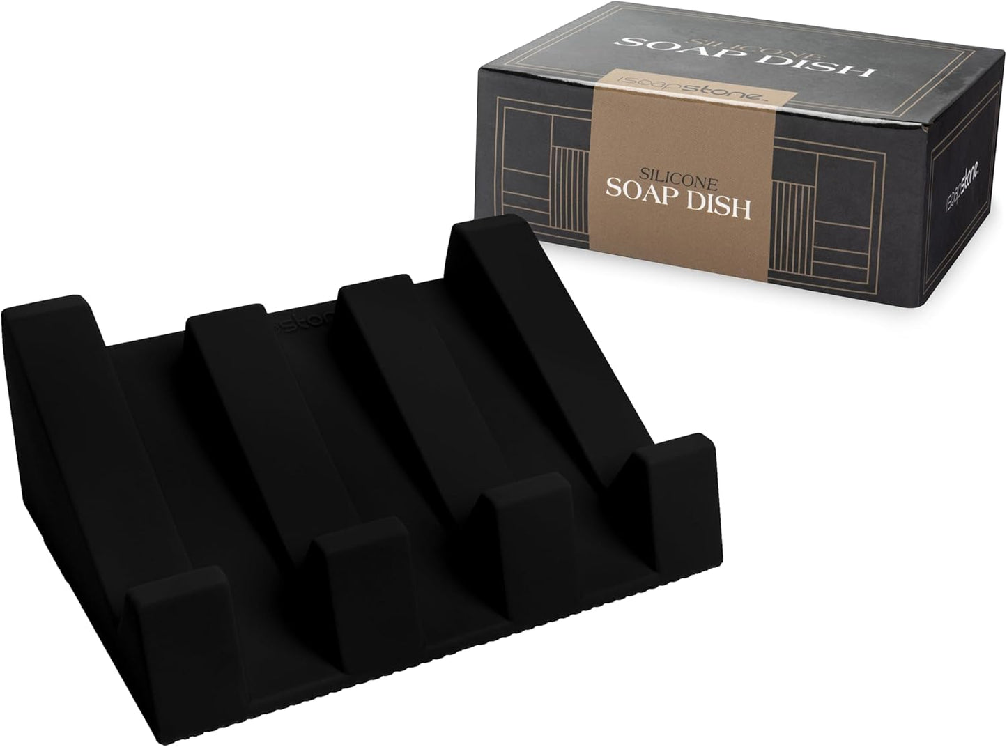 Silicone Soap Dish (USA Patented) Self Draining Bar Soap Holder for Shower Bathroom Sink, Drying Soap Dish Tray Sponge Holder Easy Cleaning Soap Saver Travel Accessories (Black, 1)