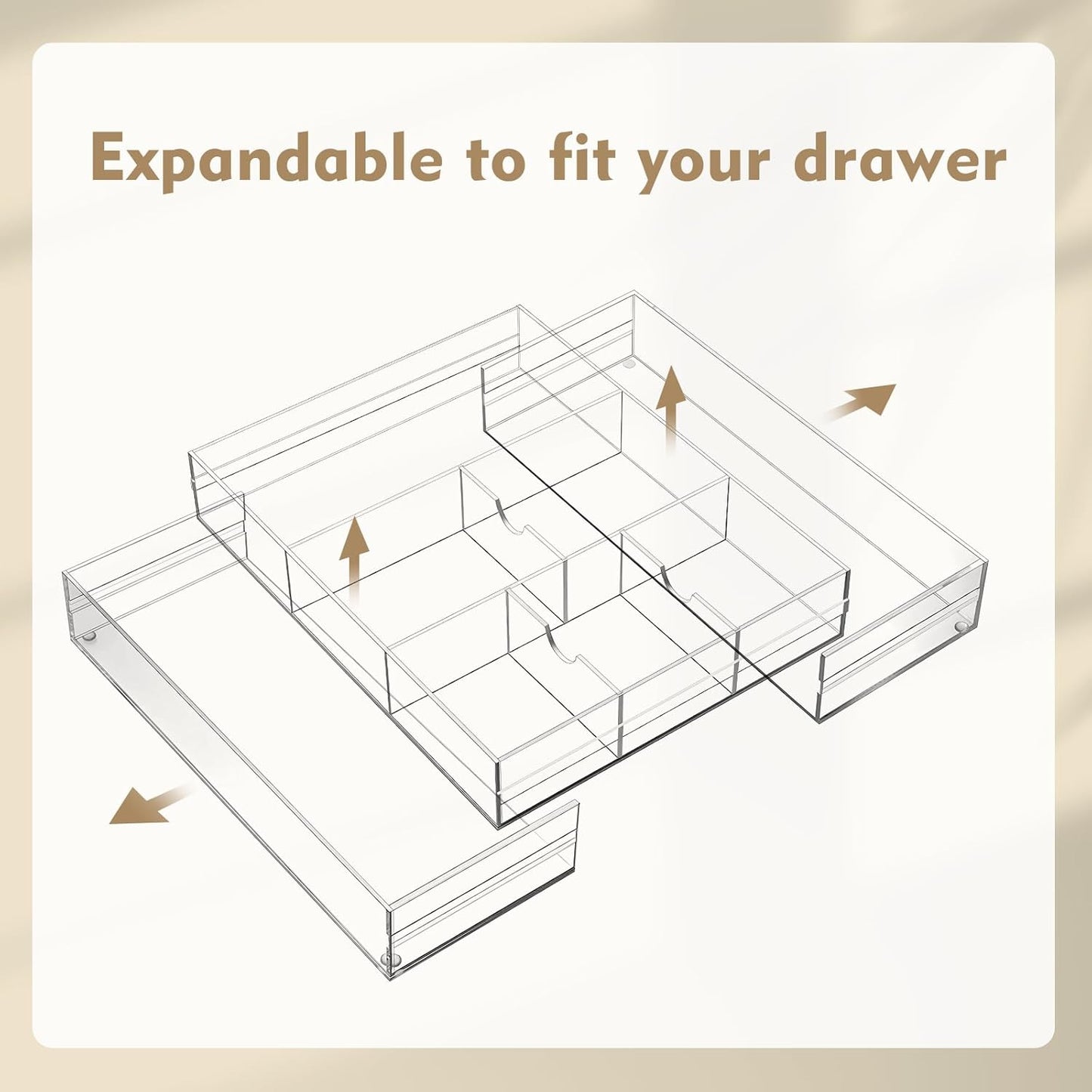 1 PC Acrylic Desk Drawer Organizer 2 Inch Height Expandable Drawer Organizer Trays with 8 Adjustable Compartments Desk Accessories for Makeup Silverware Office Bathroom(Clear,Classic)