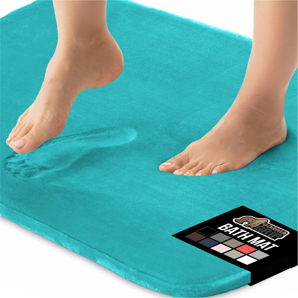 GORILLA GRIP Memory Foam Bath Rugs, Soft Absorbent Velvet Bathroom Mats, Durable Dots on Underside, Machine Washable Bathmat, Carpet Rug Room Decor for Shower Floor, 36x24 Mat, Turquoise