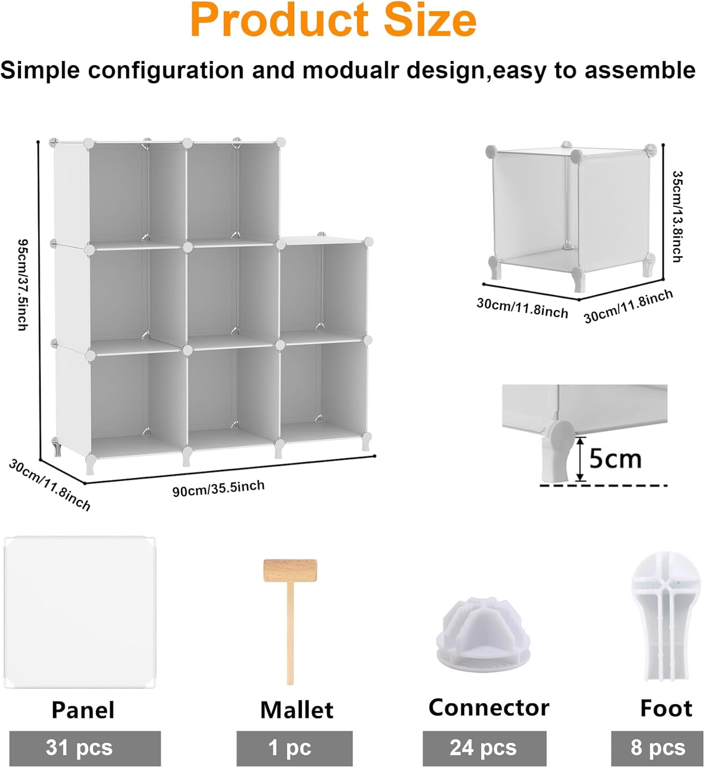 AWTATOS 8 Cube Storage Organizer, Closet Organizer Storage Shelf, Bookcase Bookshelf, DIY Stackable Storage Cubes Shelves for Closet, Bedroom, Home, Office, White