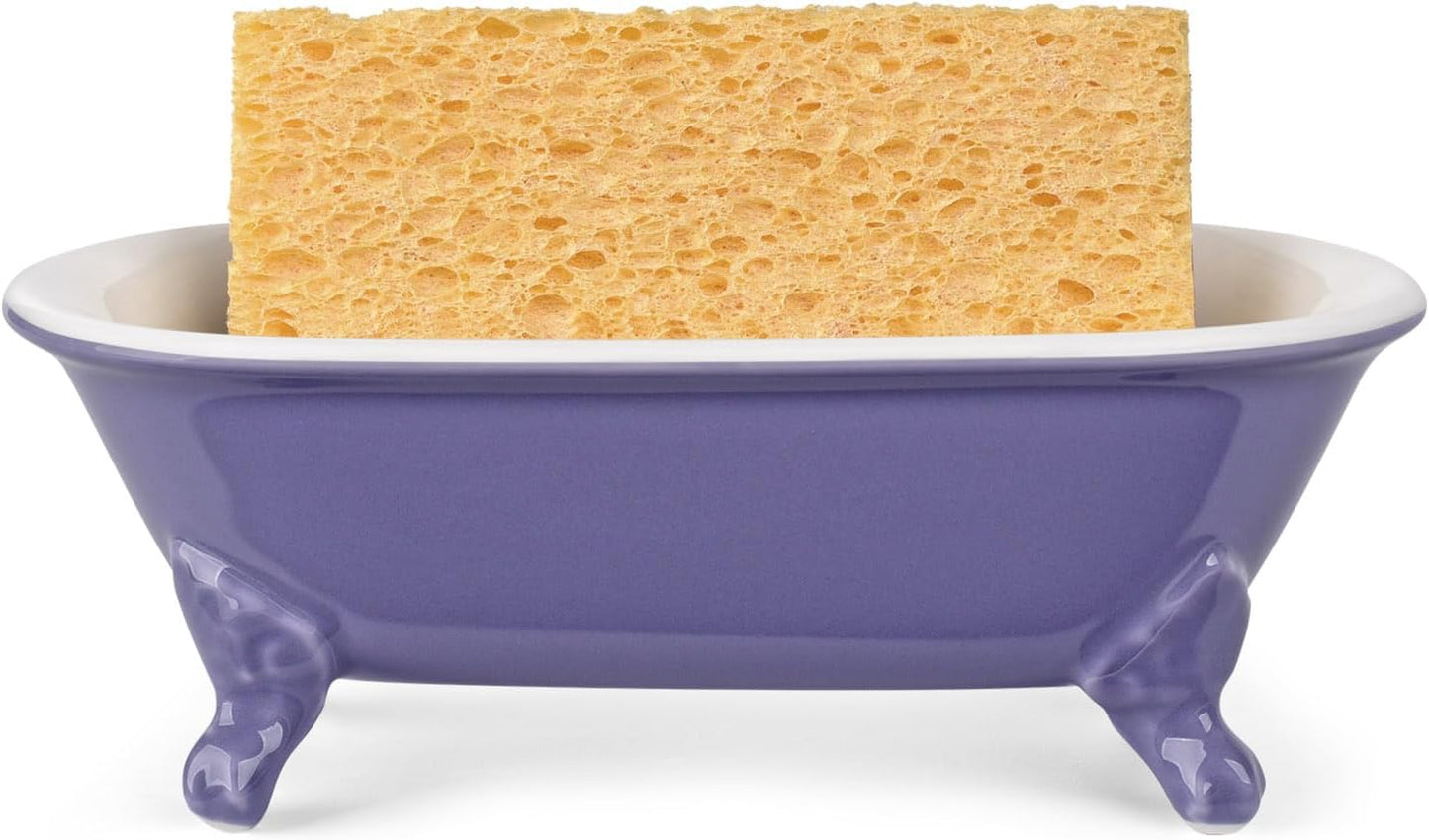6.5" Ceramic Mini Decorative Clawfoot Bathtub Bar Soap Dish, Kitchen Sponge Holder and Shower Tray for Bathroom, 1 Pack(Jubilee)