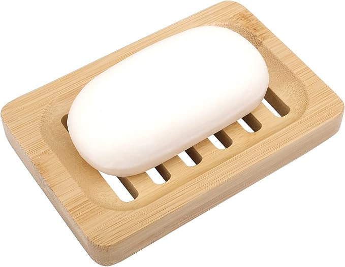 Anwenk Bamboo Wooden Soap Dish, Bar Soap Holder Soap Tray for Shower Bathroom Kitchen Sink Drainer - 2 Pack (Natural Color)