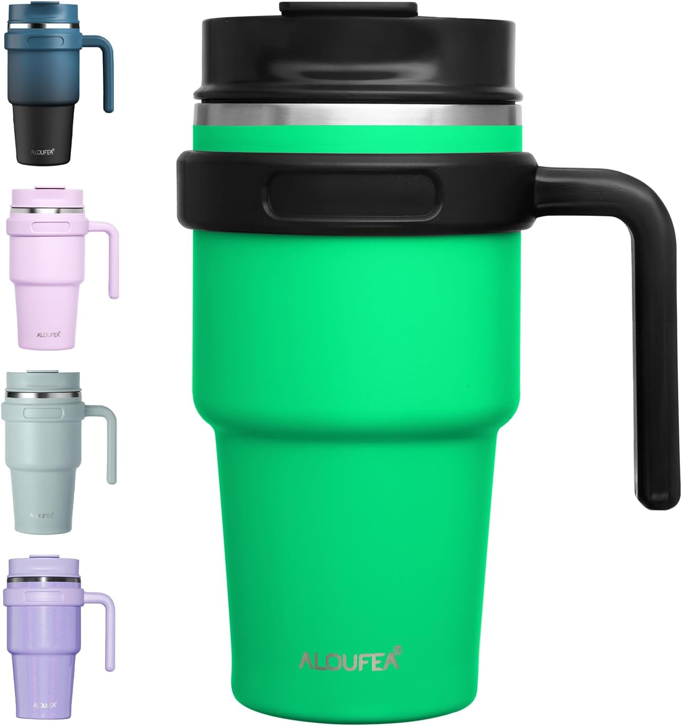 ALOUFEA 20 oz Insulated Coffee Mug Tumbler with Handle, Stainless Steel Travel Mug Tumbler with Lid and Straw,Double Wall Vacuum Leak Proof Ice Coffee Thermal Cup, Meadow