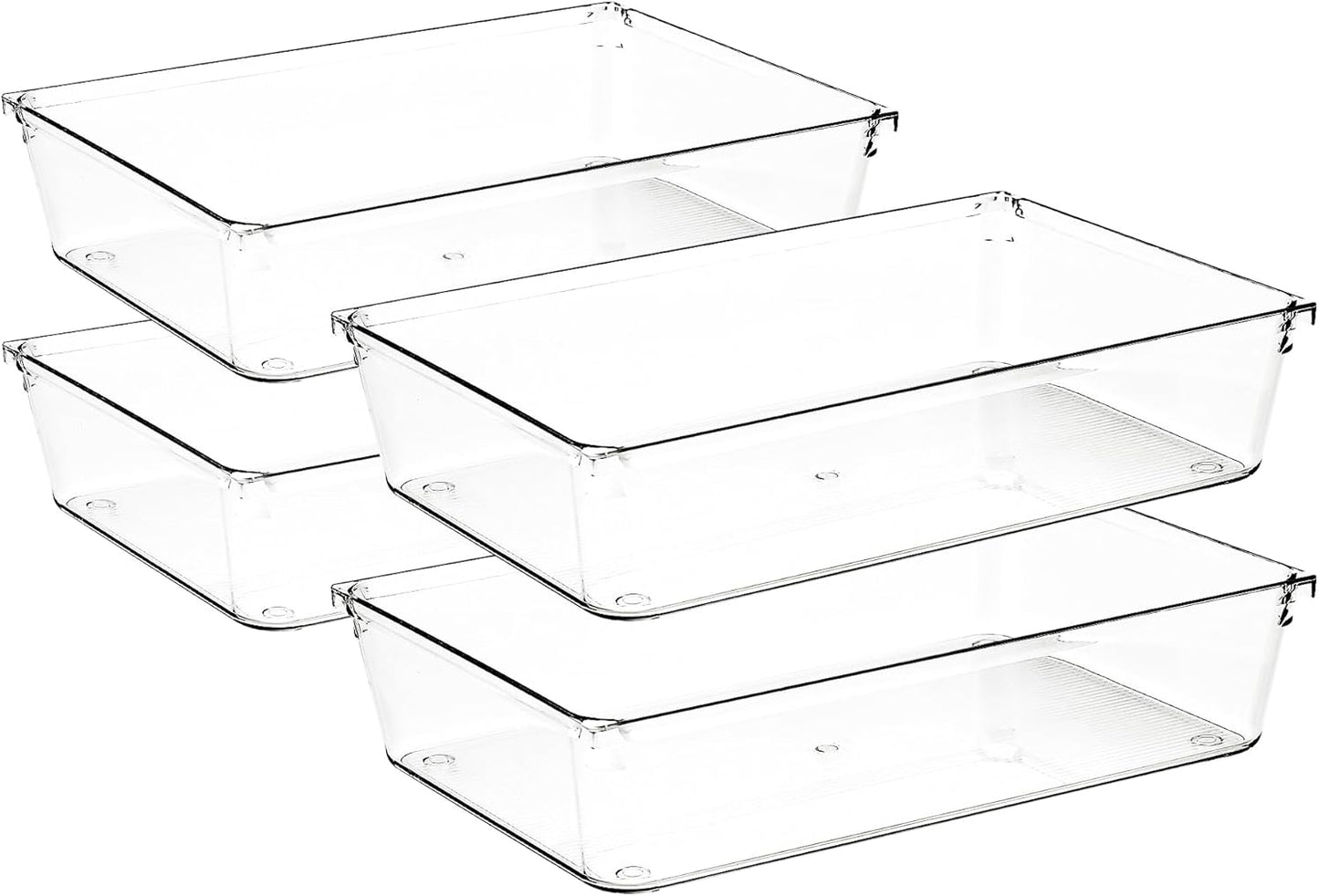 4 Pack Drawer Organizer - 6" X 9" Clear Acrylic Storage Bins with Non-Slip Pads, Versatile Desk Tray for Makeup, Jewelry, Kitchen, Bathroom, and Office Organization