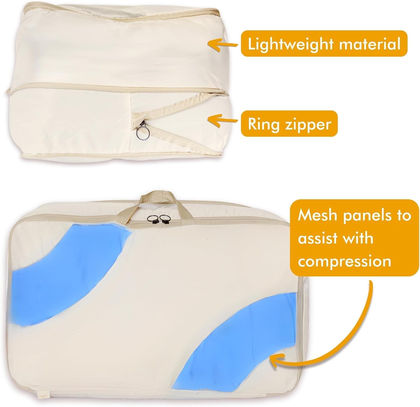 2-pack XXL Comforter Storage Bag - Space Saving Compression Bag for Pillows, Blankets, Bedding -Collapsible Extra Large Mesh Packing Cube - Queen King (2-pack Large Size 28x20x11")