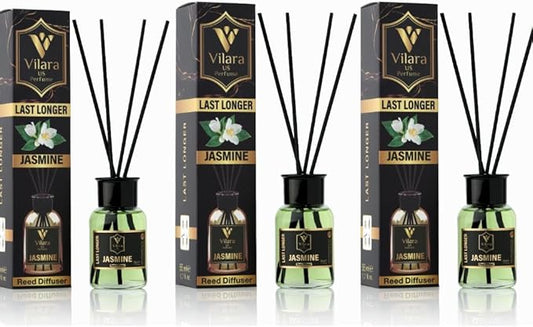Reed Diffuser Set with Sticks for Home – Bathroom, Bedroom & Office Aromatherapy – Long Lasting Scented Oil Diffuser with Sticks – Luxury Room Fragrance Diffuser 55ml,1.7 fl oz (Jasmine Pack 3)
