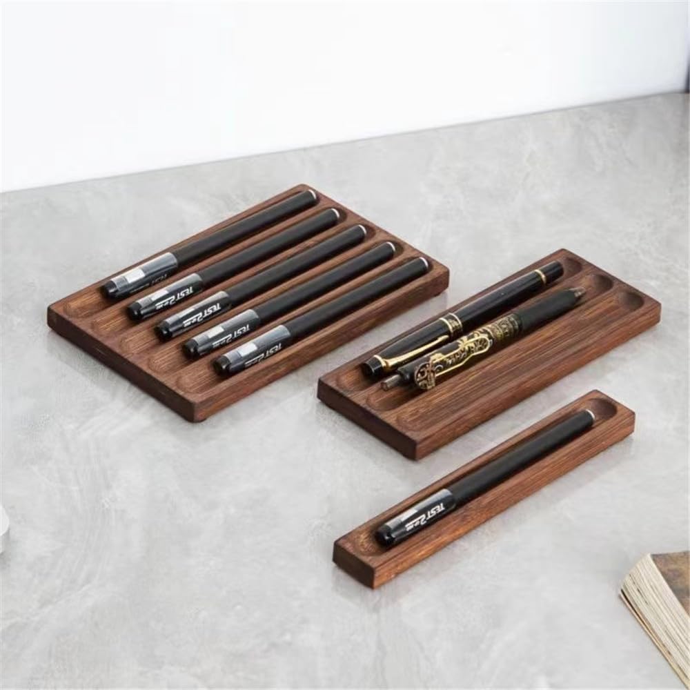 Pen holder Organizer of Office desks,Walnut Desk Pen Stand,Wave Pen Tray Accessory,Teacher Gifts,Suitable for School,Home,Desktop Art Accessories (Walnut, 5 Grid)
