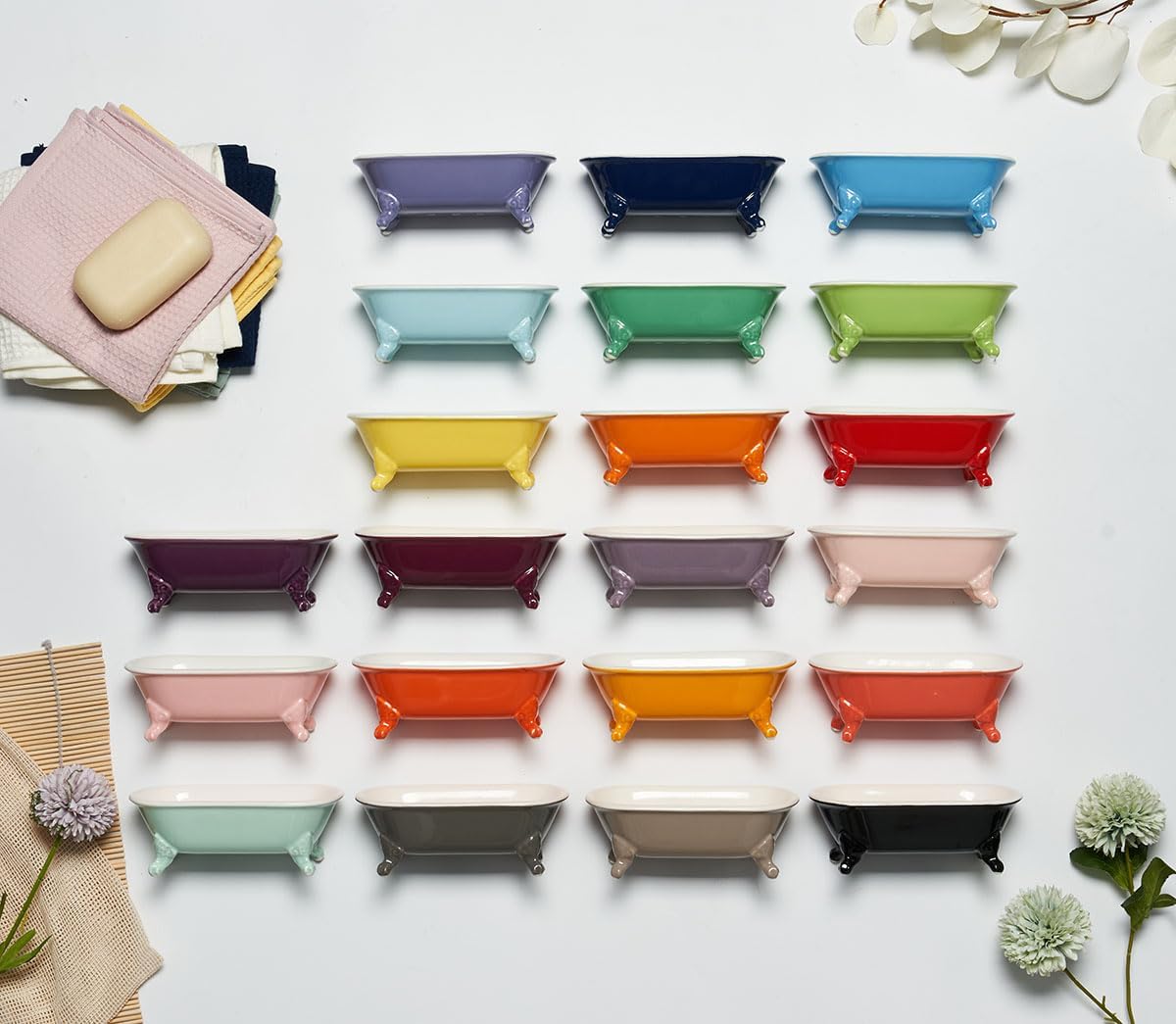 6.5" Ceramic Mini Decorative Clawfoot Bathtub Bar Soap Dish, Kitchen Sponge Holder and Shower Tray for Bathroom, 1 Pack(Bright Teal)