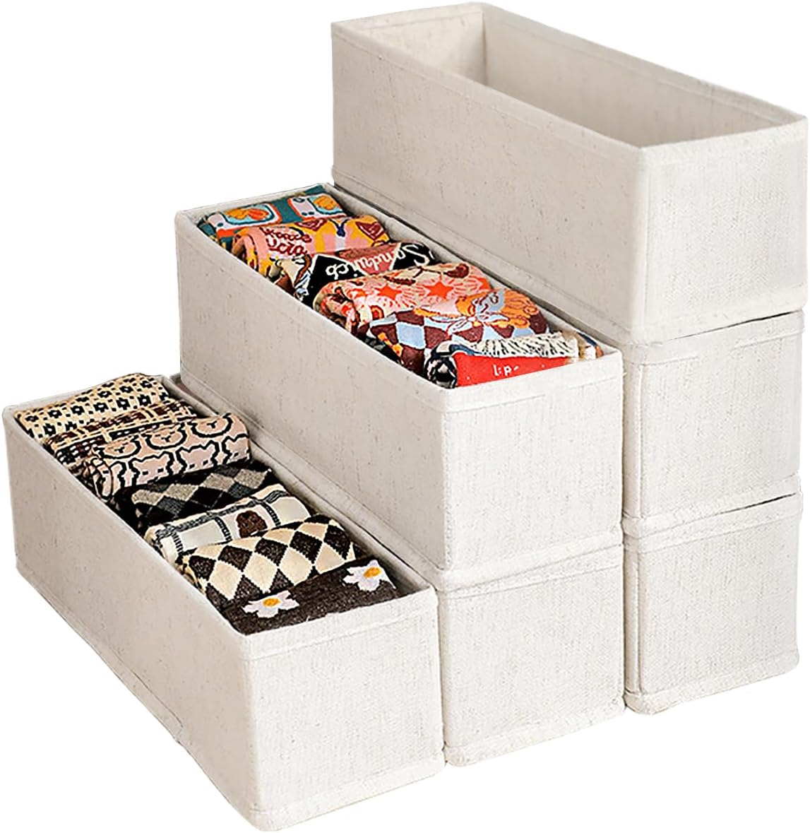 MURRI&MURRDI Mini Foldable Clothes Drawer Organizer 6 Pcs, Fabric Drawer Organizer for Nursery, Small Drawer Fabric Organizer for Clothing, Sock Underwear Bra Belt Tie Scarves Drawer (6 Light Beige)