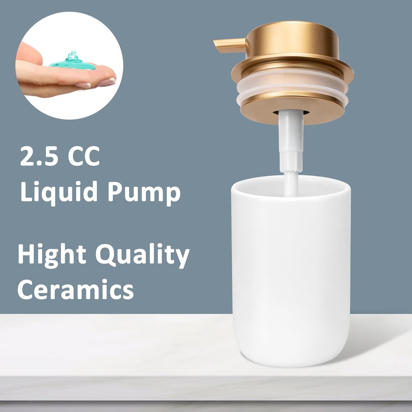 Soap Liquid Dispenser Ceramic with Easy-to-Press Pump Hand Liquid Dispenser (Can't Foam) for Shampoo Bathroom Countertop 13.5 oz