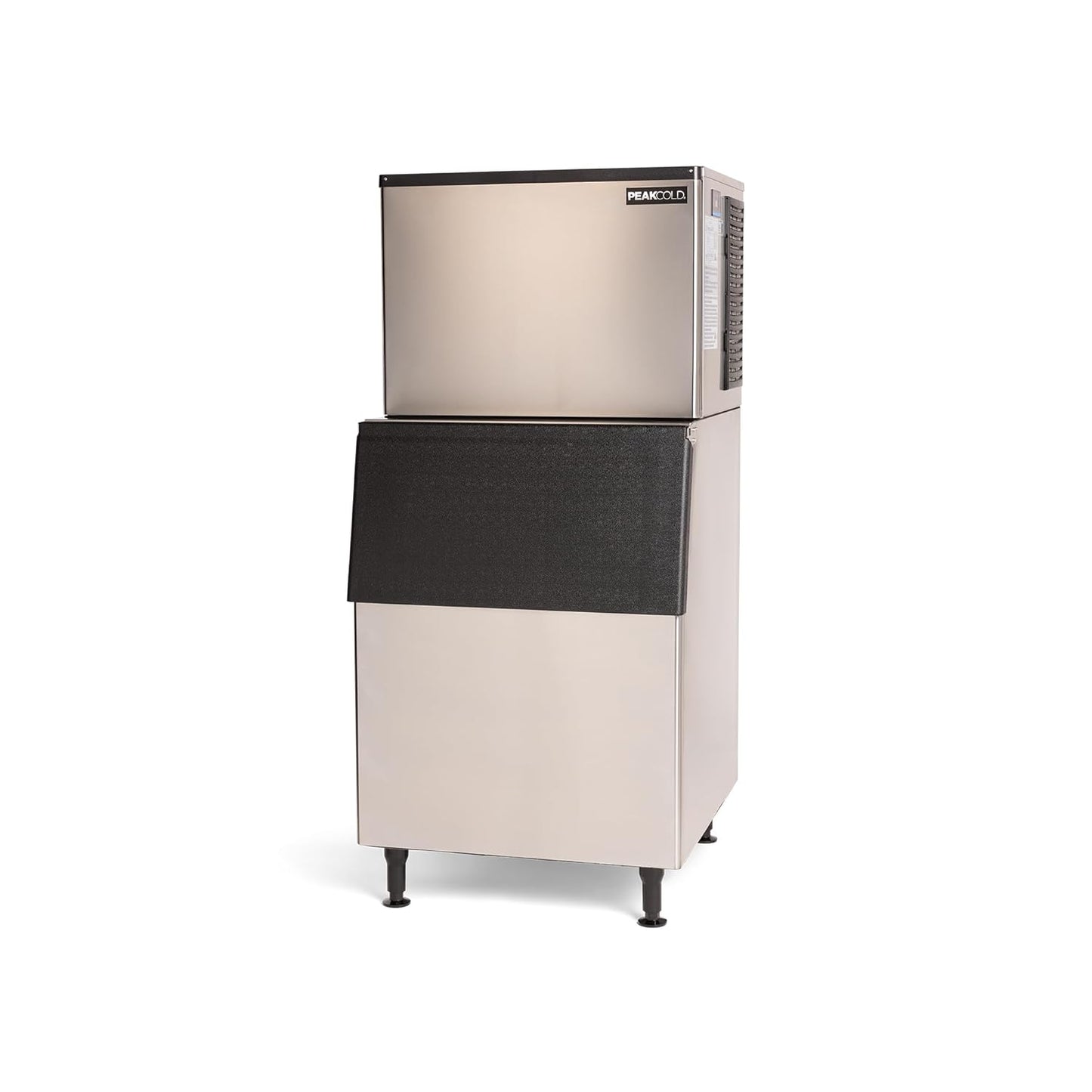 PeakCold Modular Commercial Ice Maker, 530 lbs/Day, 375lb Storage Bin, Floor Model Stainless Steel Half-Cube Ice Maker with Digital Controller