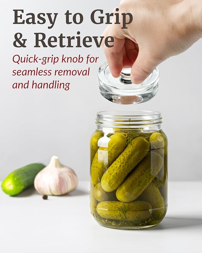 Elementi Fermentation Kit - Set of 2 Glass Easy Grip Fermentation Weights & Mason Jar Fermentation Lids for Wide Mouth Mason Jars - Sauerkraut, Pickling & Fermenting Kit (Grey)