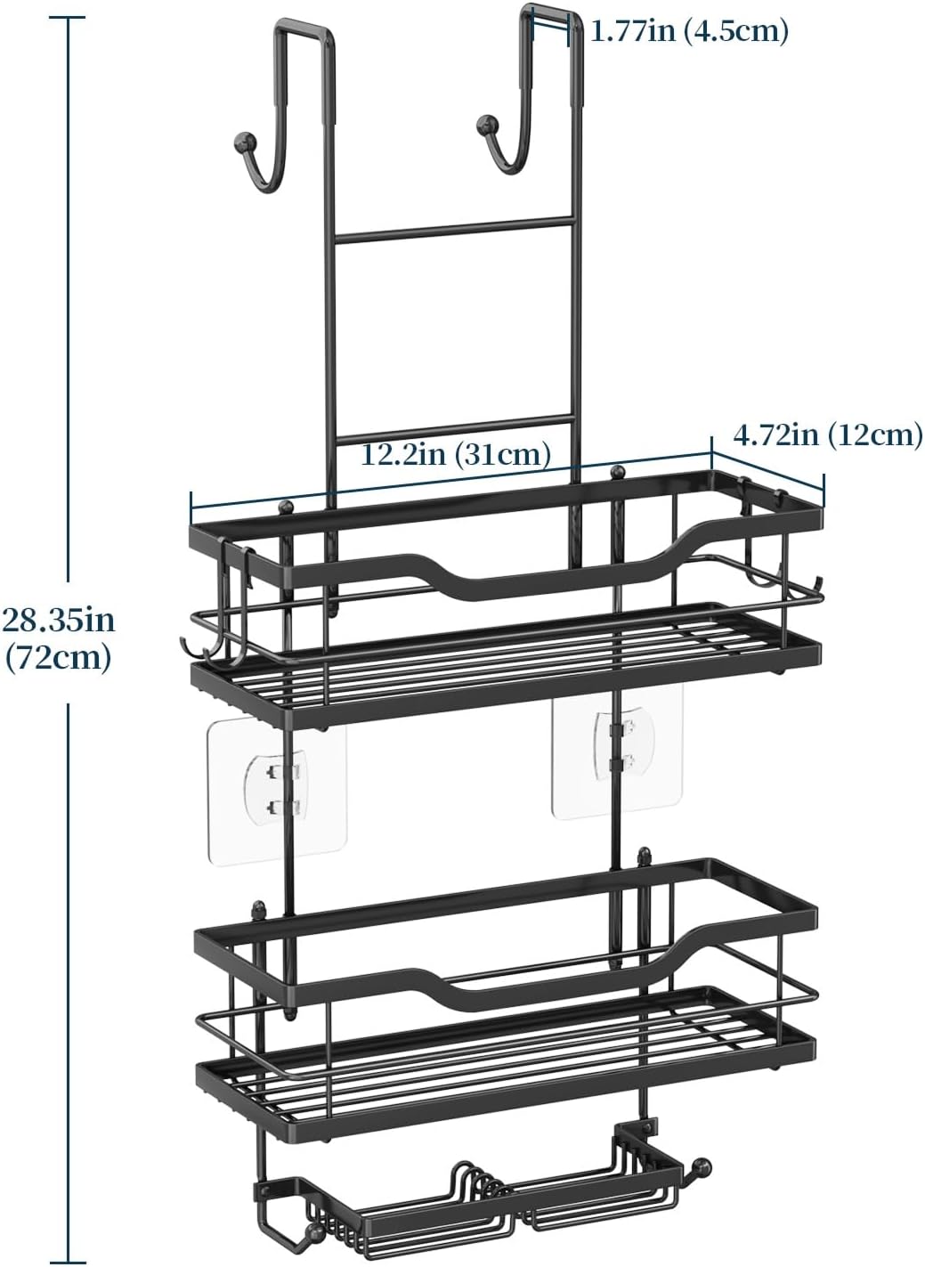Consumest Over The Door Shower Caddy - 3 Tier Shower Shelves Hanging with Soap Holders, Large Capacity Shower Organizer with 6 Hooks, Bathroom Rack and Storage, Black