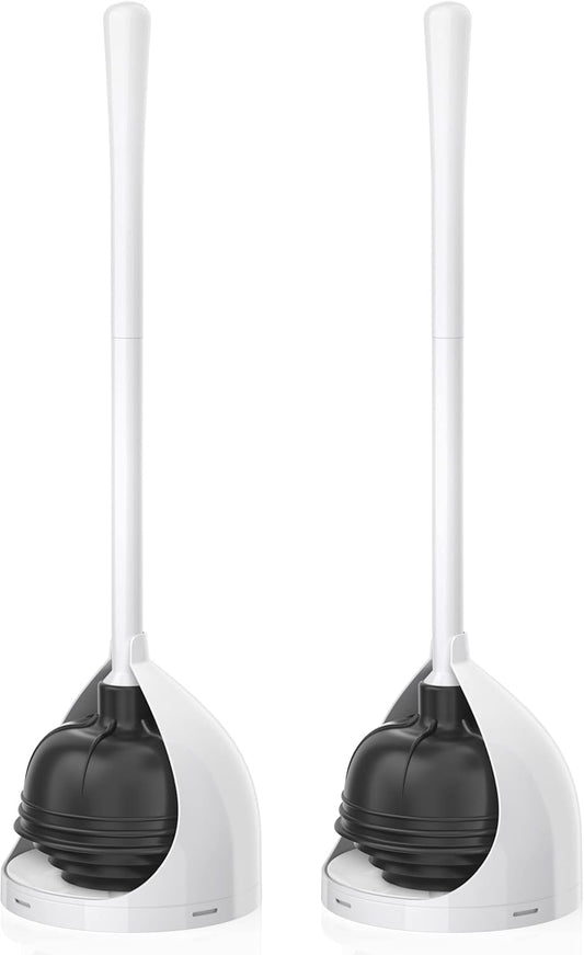 uptronic 2 Pack Toilet Plunger with Holder, Unique Plunger with All-Angle Design, Plungers for Bathroom for 5.7-inch Toilet Drain, Toilet Plunger Heavy Duty- White