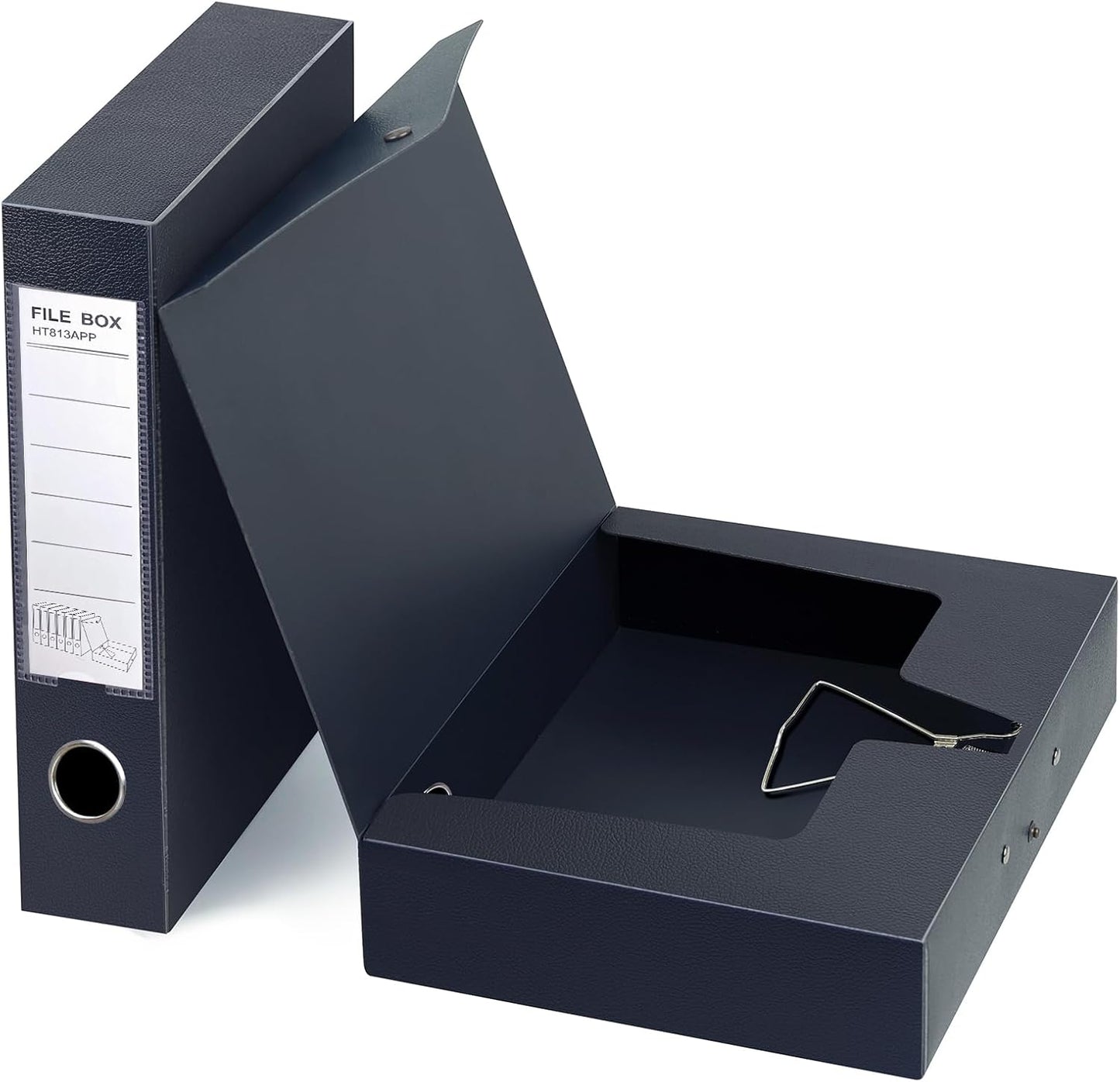 HUA JIE 2 Pack A4 Storage File Boxes Archives Case,65mm Spine,Box File Document Storage Box with Metal Clip for Office School -Black