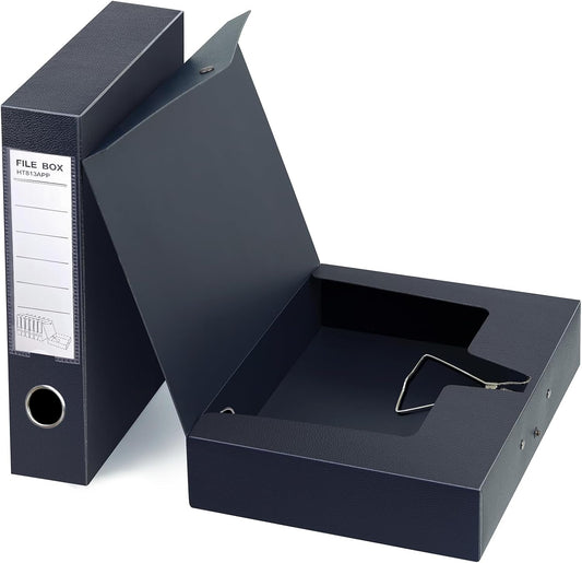 HUA JIE 2 Pack A4 Storage File Boxes Archives Case,65mm Spine,Box File Document Storage Box with Metal Clip for Office School -Black
