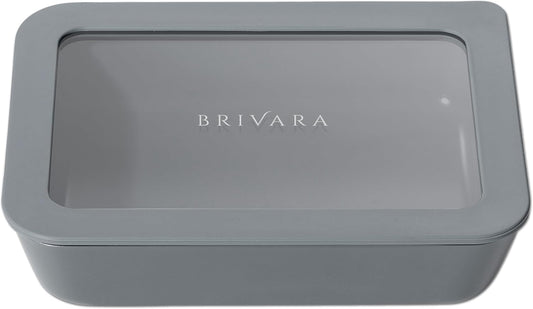 Ceramic Coated Glass Food Storage Container | No PTFE, PFOA, PFAS, and BPA | Reusable Non Toxic Meal Prep Container with Glass Lid | Easy To Store | 3 Cup Rectangle [Smoke]