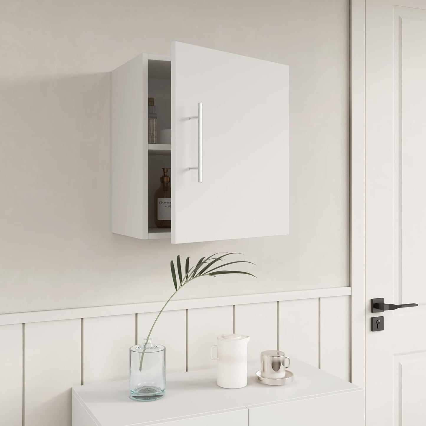 Small Wall Cabinet, 18" W x 12" D x 20" H Wooden Wall Mounted Storage Cabinet, 1 Door Cabinet with Soft Close and Metal Handle and Adjustable Shelf, for Kitchen, Garage, Laundry, Bathroom, White