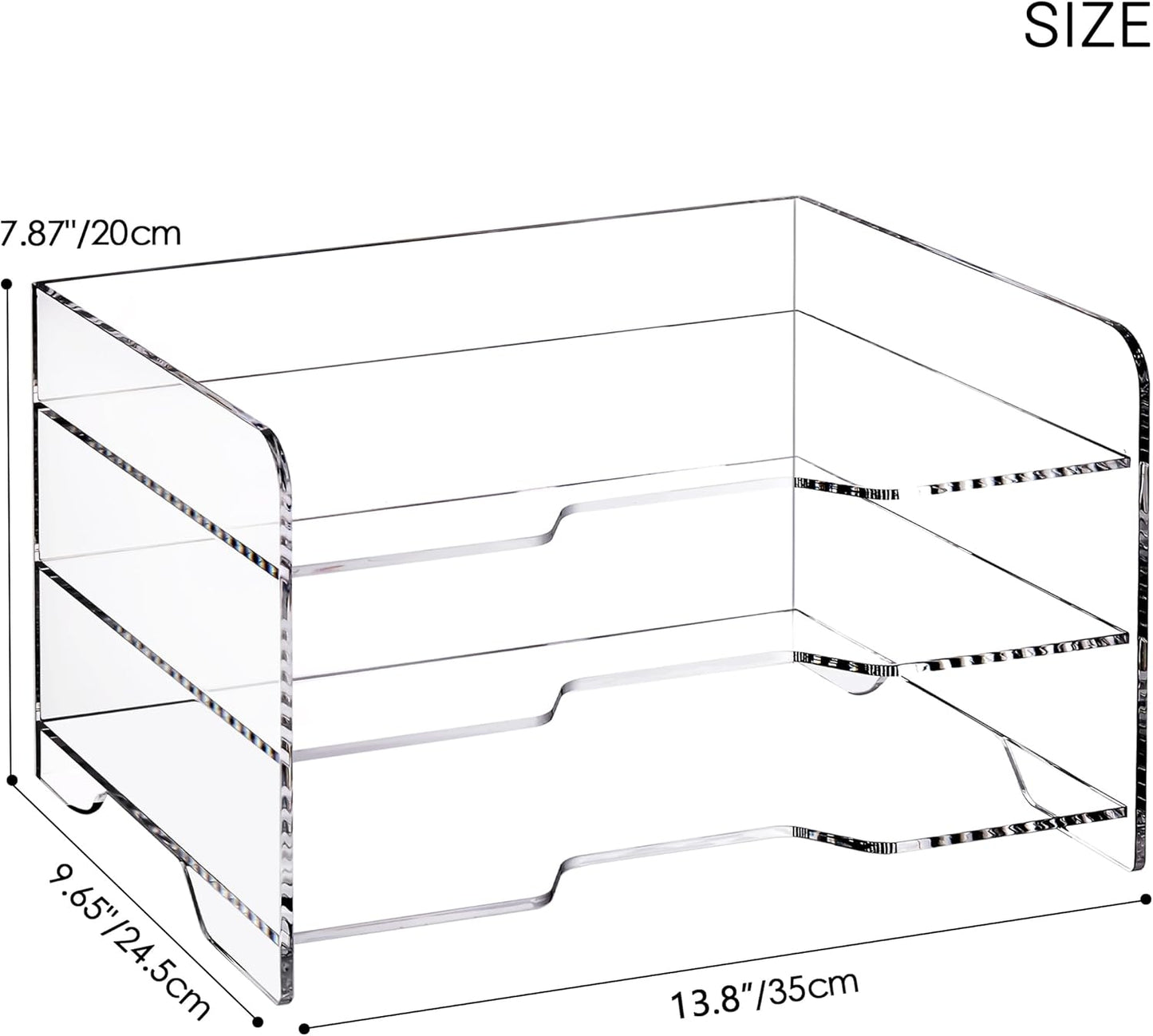SANRUI Paper Letter Tray Organizer 3 Tier Acrylic Desk File Organizer with Bottom Handle, Paper Sorter Organizer for Letter/A4 Office Organization,Clear