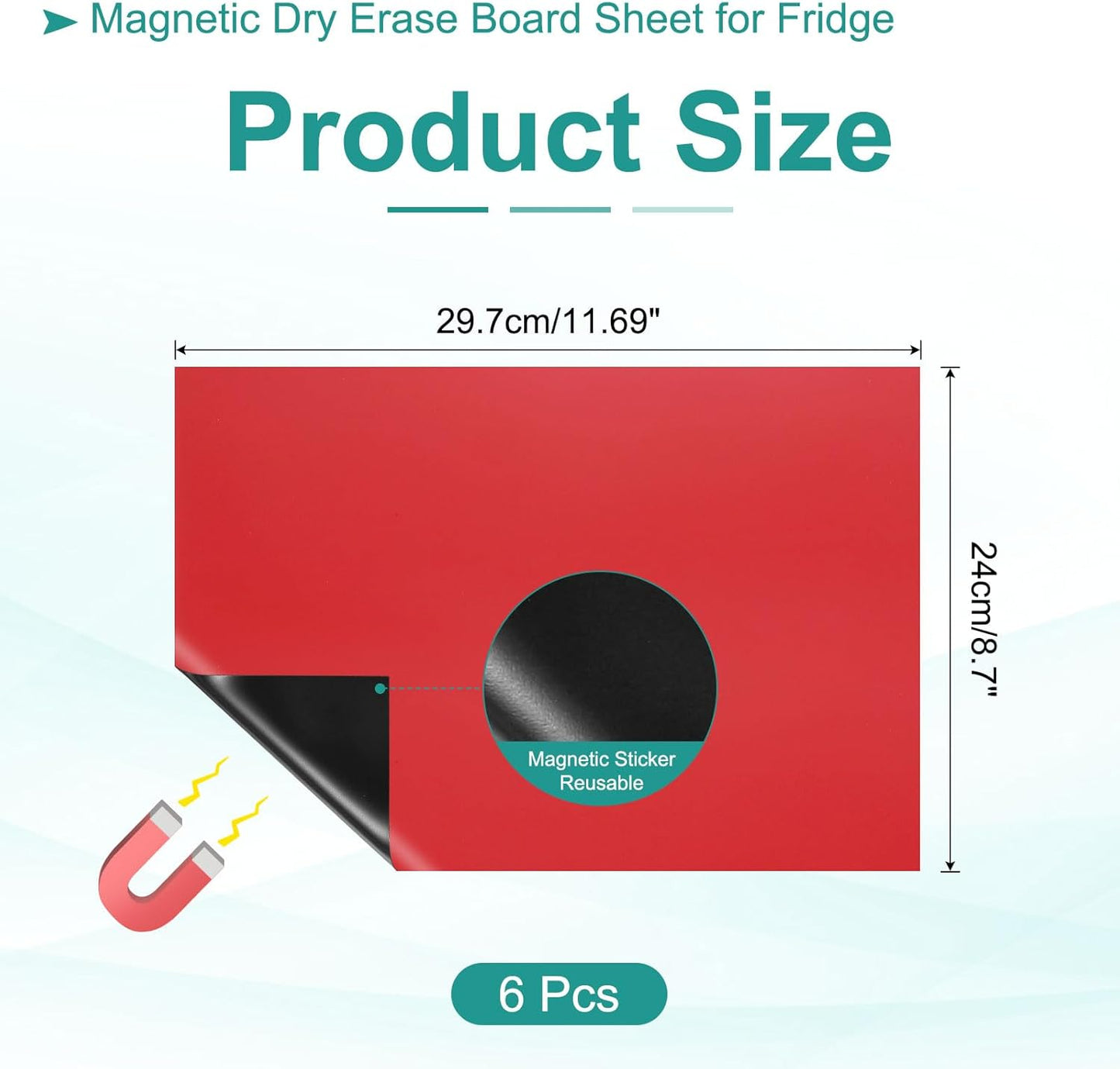 PATIKIL Magnetic Dry Erase Board Sheet for Fridge, 6 Pcs 12 x 8 Inch Erasable Refrigerator Whiteboard for Kitchen for Home Kitchen Organizer Planner Office Storage, Red (0.6mm)