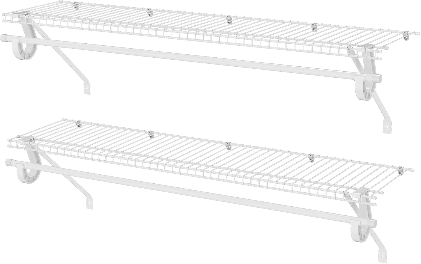 Closet Shelves Wall Mounted with Hanging Rod, 2 Pack 4 ft x 12 in White Wire Shelving Kit, Metal Wall Shelf Organizer for Home, Pantry, Laundry Room Storage