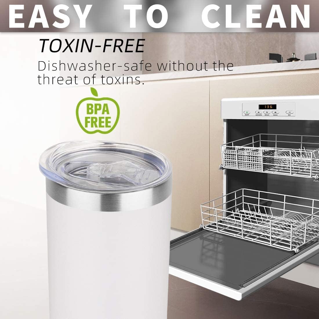 HASLE OUTFITTERS 20 oz Skinny Tumblers Bulk Set, Stainless Steel Insulated Slim Tumblers with Lids, Reusable Double Wall Travel Coffee Mugs, Durable Powder Coated Travel Water Cups(White, 12)