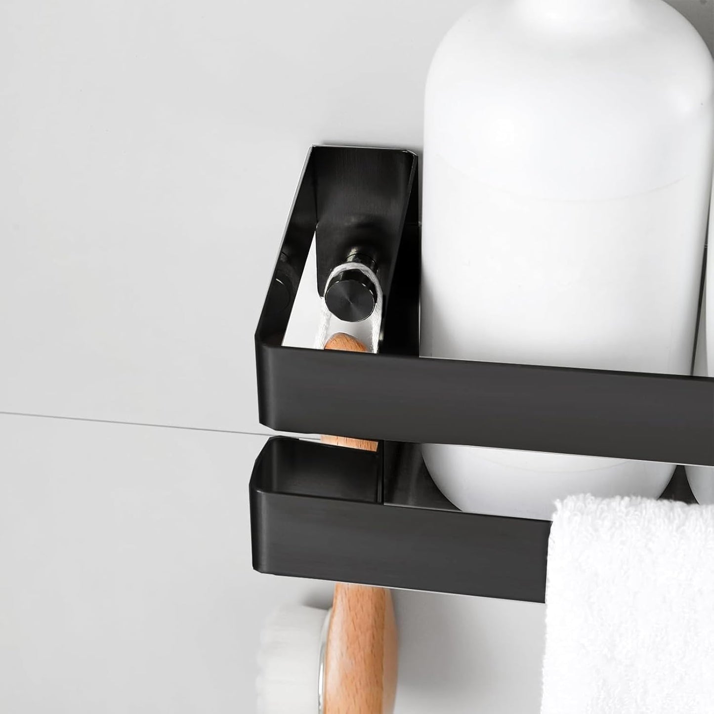 No Drilling Shower Caddy Rustproof Bathroom Organizers and Storage Large丨Wall-Mounted Shelves丨Stainless Steel Shower Rack for Bathroom Decor & Storage - Black