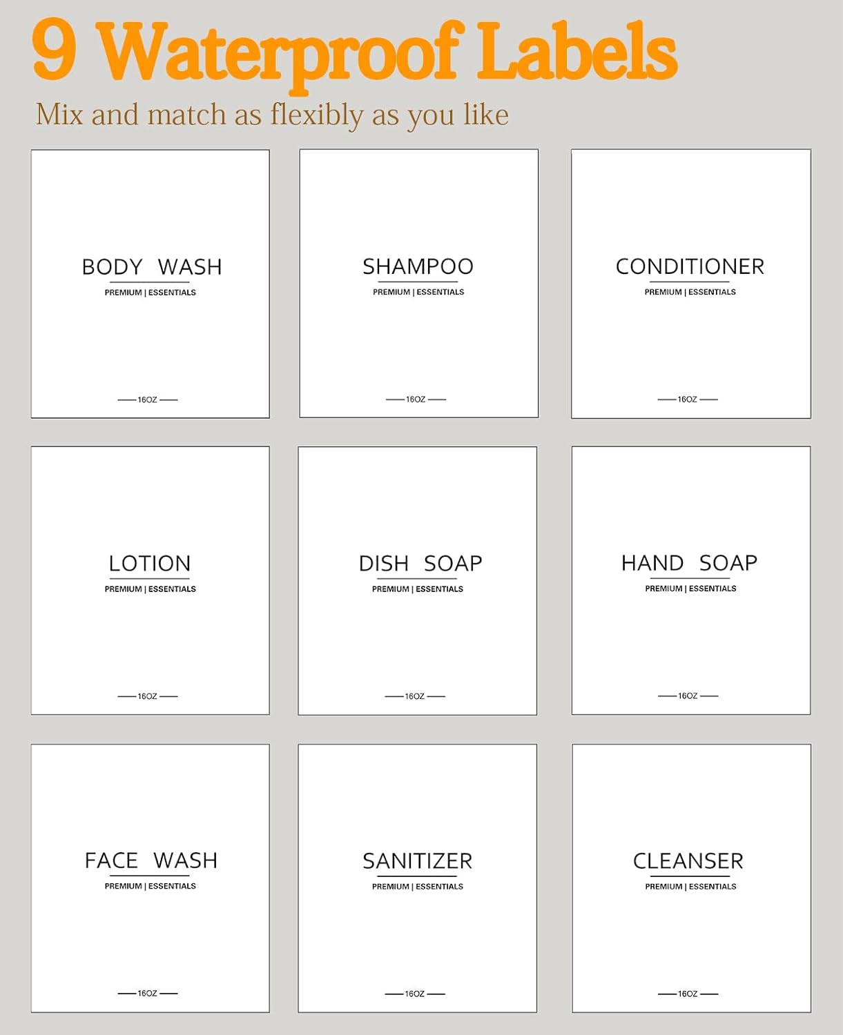 Frosted Plastic Shampoo and Conditioner Bottles, Apothecary Dispenser Bamboo Pump, Refillable Bottles for Shower Lotion, Oil, Hand Soap, Sanitizer, Liquid Soap, Set of 3 with 9 Labels (3, Matte Amber)