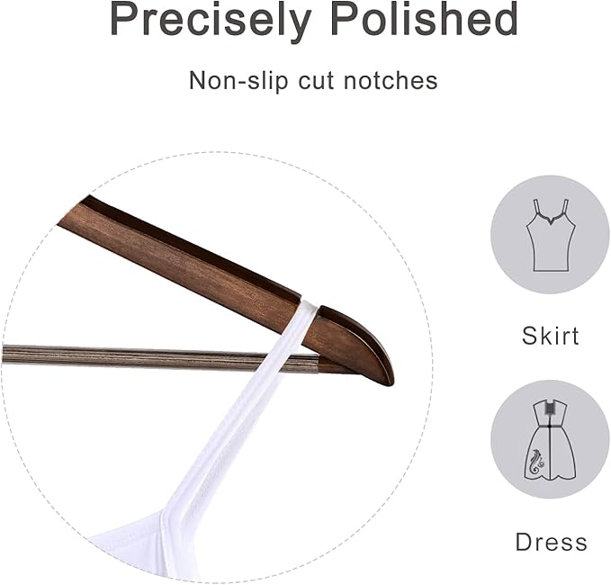 TOPIA HANGER Wooden Coat Hangers 30 Pack, Vintage Wood Suit Hangers with Non Slip Pants Bar, 360° Swivel Hook and Shoulder Notches for Camisole, Jacket, Pants, Smooth Finish Clothes Hangers - CT34A30