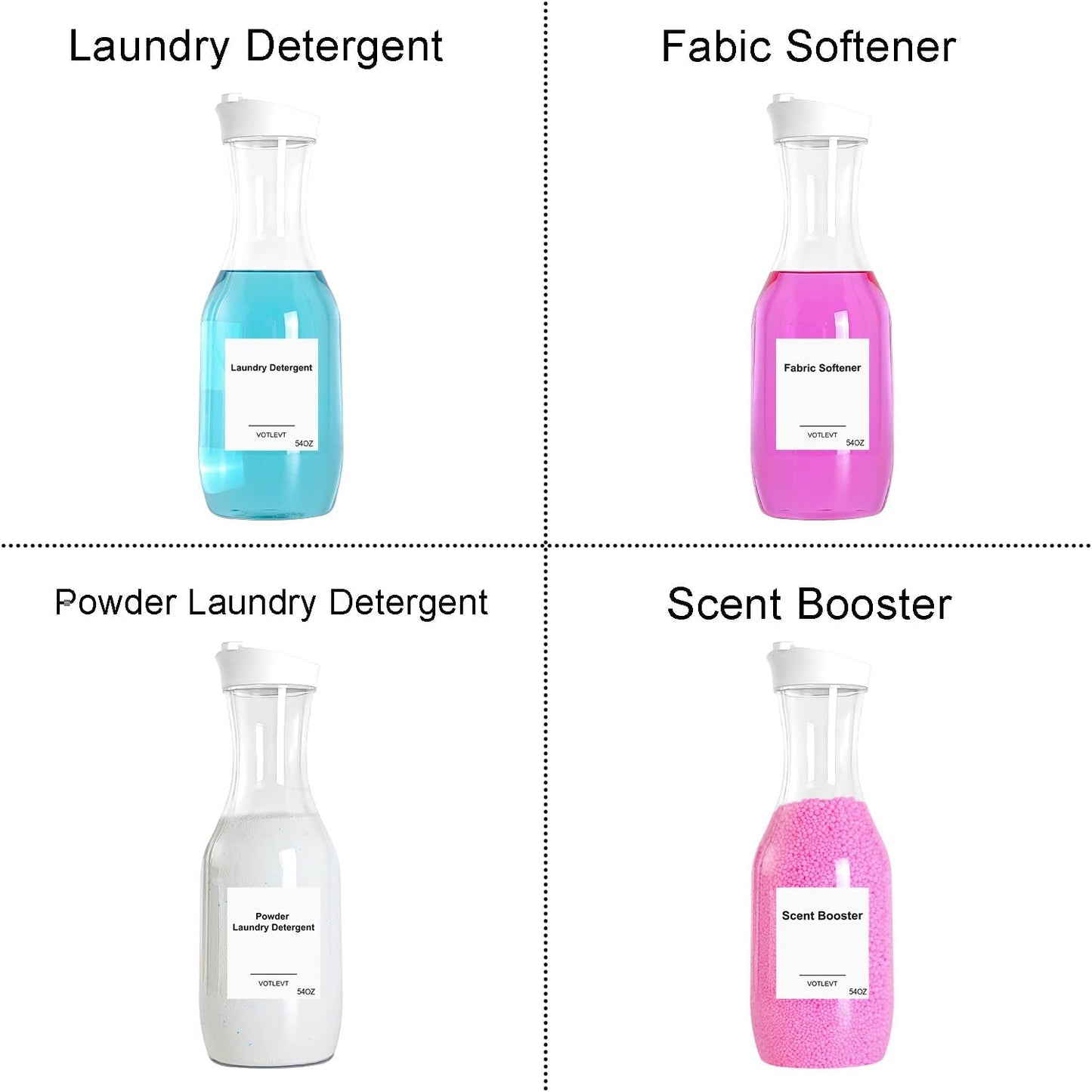 54 OZ Laundry Detergent Dispenser, Laundry Soap Dispenser, Liquid Laundry Detergent Container and Organizer, Clear Plastic Fabric Softener and Laundry Powder Dispenser for Laundry Room, 3Pack