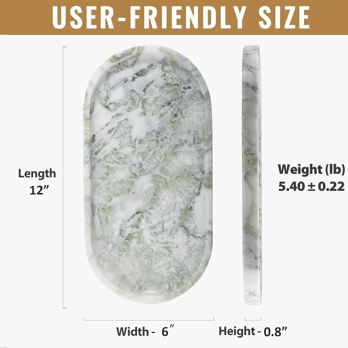 Koville African Natural Marble Tray, 12"x6" Vanity Decorative Tray for Countertop Organizer, Catchall Tray for Perfume, Candles, Jewelry Dish