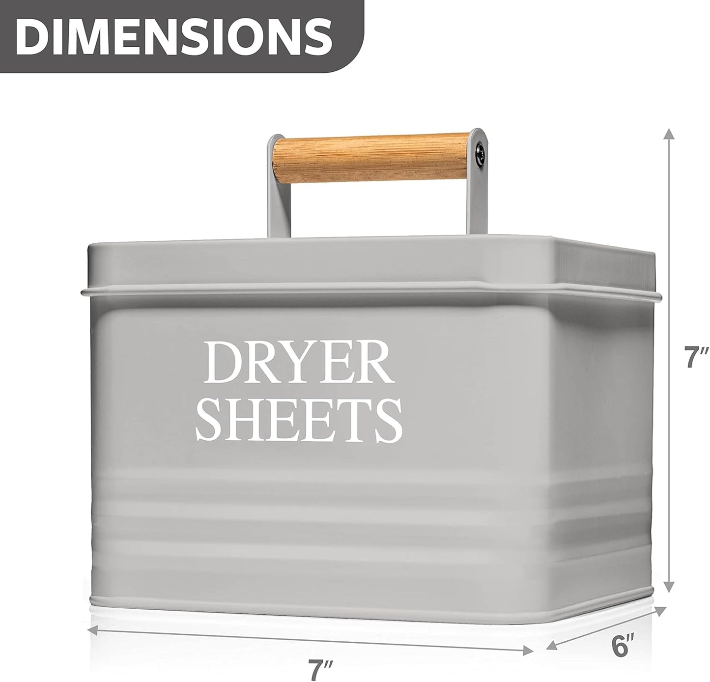 Calindiana Modern Farmhouse Metal Laundry Dryer Sheets Holder Fabric Softener Dispenser with Lid for Laundry Room Decor and Accessories and Space Saving Laundry Room Organization and Storage, Grey