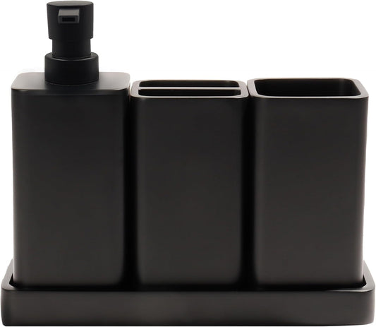 Bathroom Accessories Set, 4 Pcs Bathroom Accessory Set, Soap Dispenser, Toothbrush Holder, Qtip Holder Set, Bathroom Sets Complete, Bathroom Sink Set for Modern Home,Matte Black