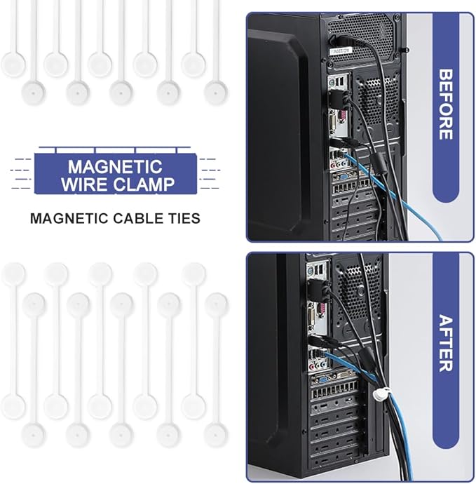 Kanemc 7.9'' Silicone Cord Tie Included Tags, Magnetic Long Cable Ties Reusable Straps Twist Ties Elastic Magnetic Ties For Wrapping Cables Bundles (10Pcs-White)