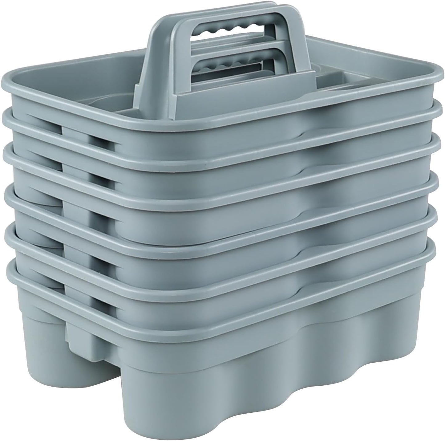6-Pack Plastic Cleaning Storage Caddy, Cleaning Supply Carry Caddy, Gray