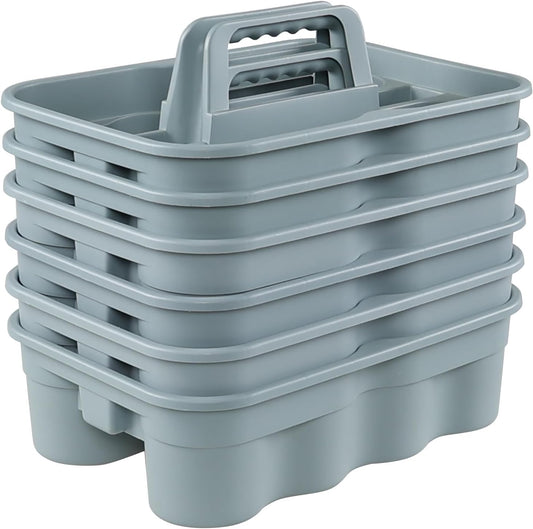 6-Pack Plastic Cleaning Storage Caddy, Cleaning Supply Carry Caddy, Gray