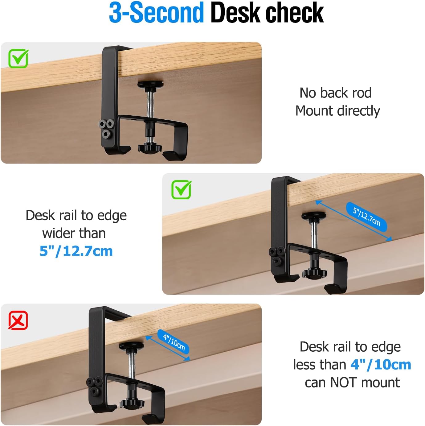 Under Desk Cable Management Tray - Heavy Duty No-Drill Clamp & Screw Mount, 36-Inch Cord Organizer for Home Office, Gaming Setup & Study Room, Holds Power Strip & Large Adapters