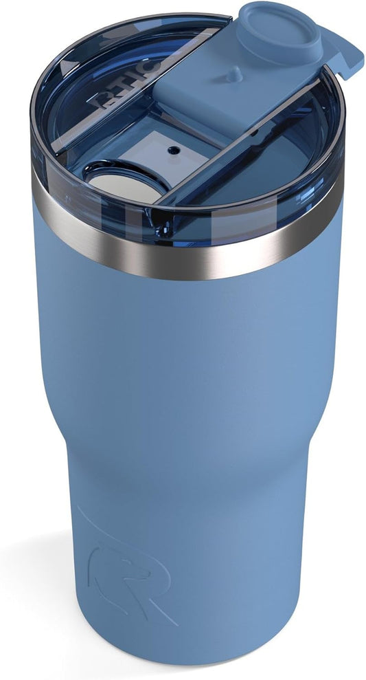 RTIC 20oz Essential Tumbler with Lid, Insulated, Stainless Steel, Metal, Double Wall Vacuum-Insulation, Ceramic Lined, Travel Cup for Iced Coffee, Tea, Hot and Cold Drink, Denim