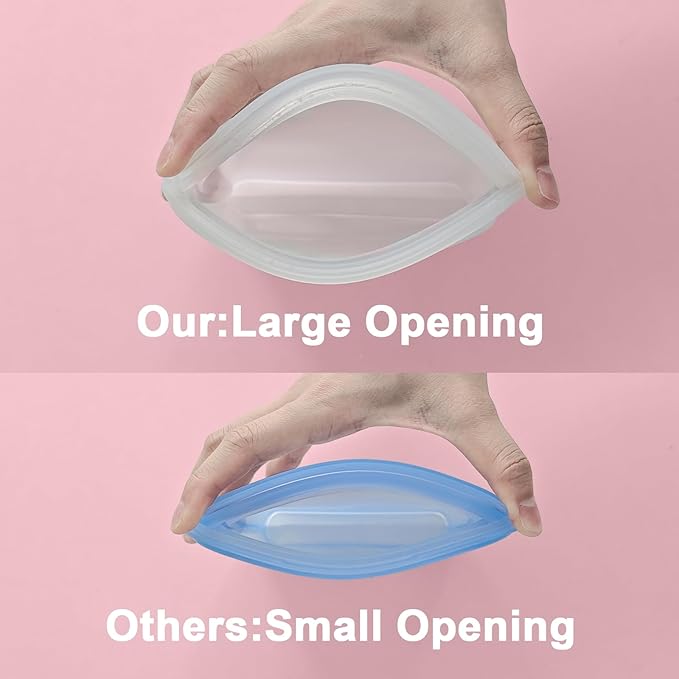 Platinum Reusable Silicone Bags - Food Grade Silicone Pocket Bags 6 Pack 7oz - Food Storage Container for Snack, Dog Treat and Cards - Large Opening Easy Clean Oven and Dishwasher Safe - Mix Color