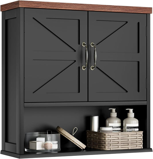 Smuxee Farmhouse Wall Mounted Cabinet, Black Medicine Cabinet with Adjustable Shelf, for Bathroom, Living Room, Laundry Room
