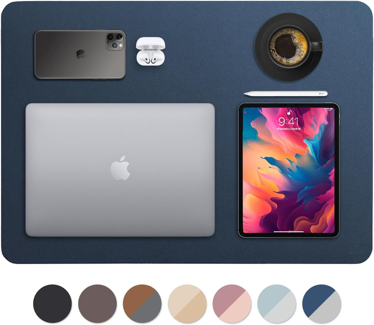 Vine Creations Leather Desk Mat 24" x 17", Desk Protector, PU Leather Desk Pad, Small Desk Pad Mat, Desk Blotter, Desk Pads on Top of Desks, Small Desk Mat, for Home or Office (Dark Blue)