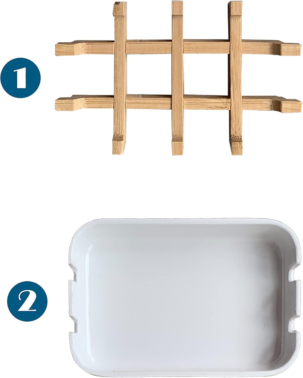 Aoheuo Modern Bamboo Fiber soap Holder and soap Dish Combination (Removable), White, 5.12 Long by 3 Wide, 0.98 inches high, Used in Kitchens, bathrooms, and bar Sinks